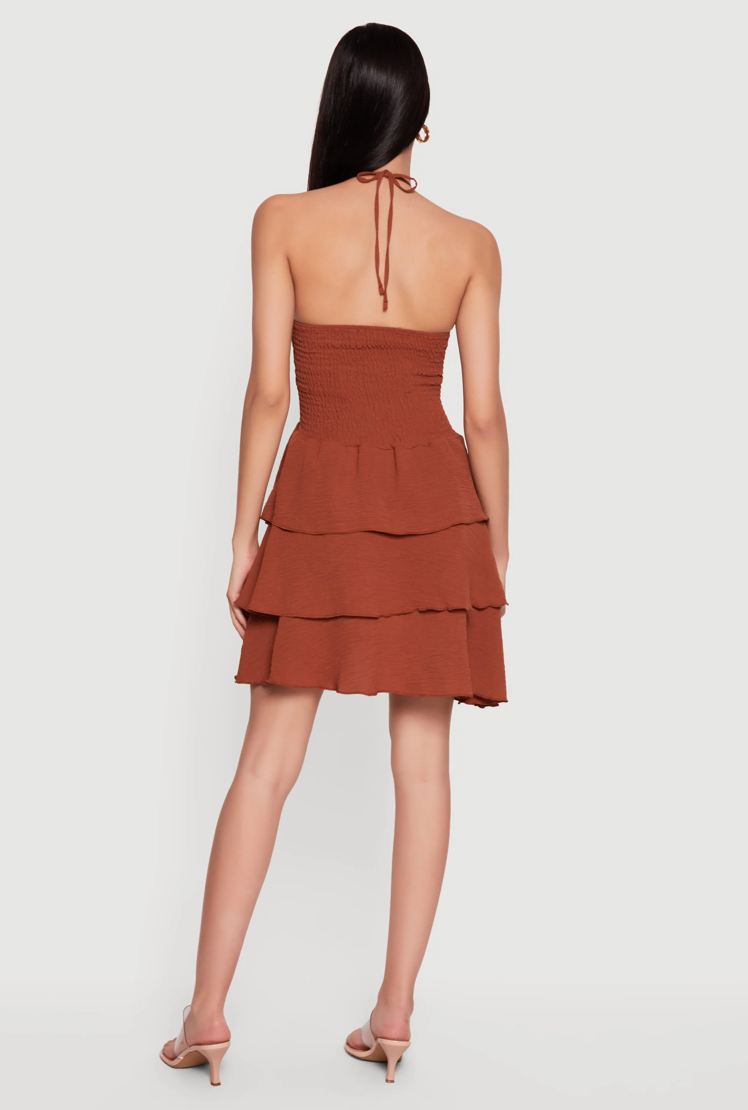 Smocked Tiered Ruffle Halter Neck Mini Dress sold by Rainbow product image thumbnail 3