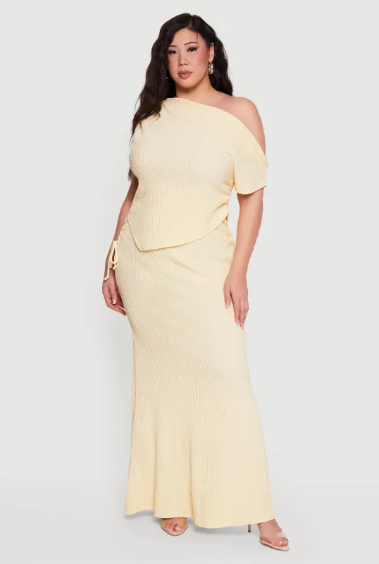 Plus Size Textured Knit Ruched High Waisted Maxi Skirt sold by Rainbow