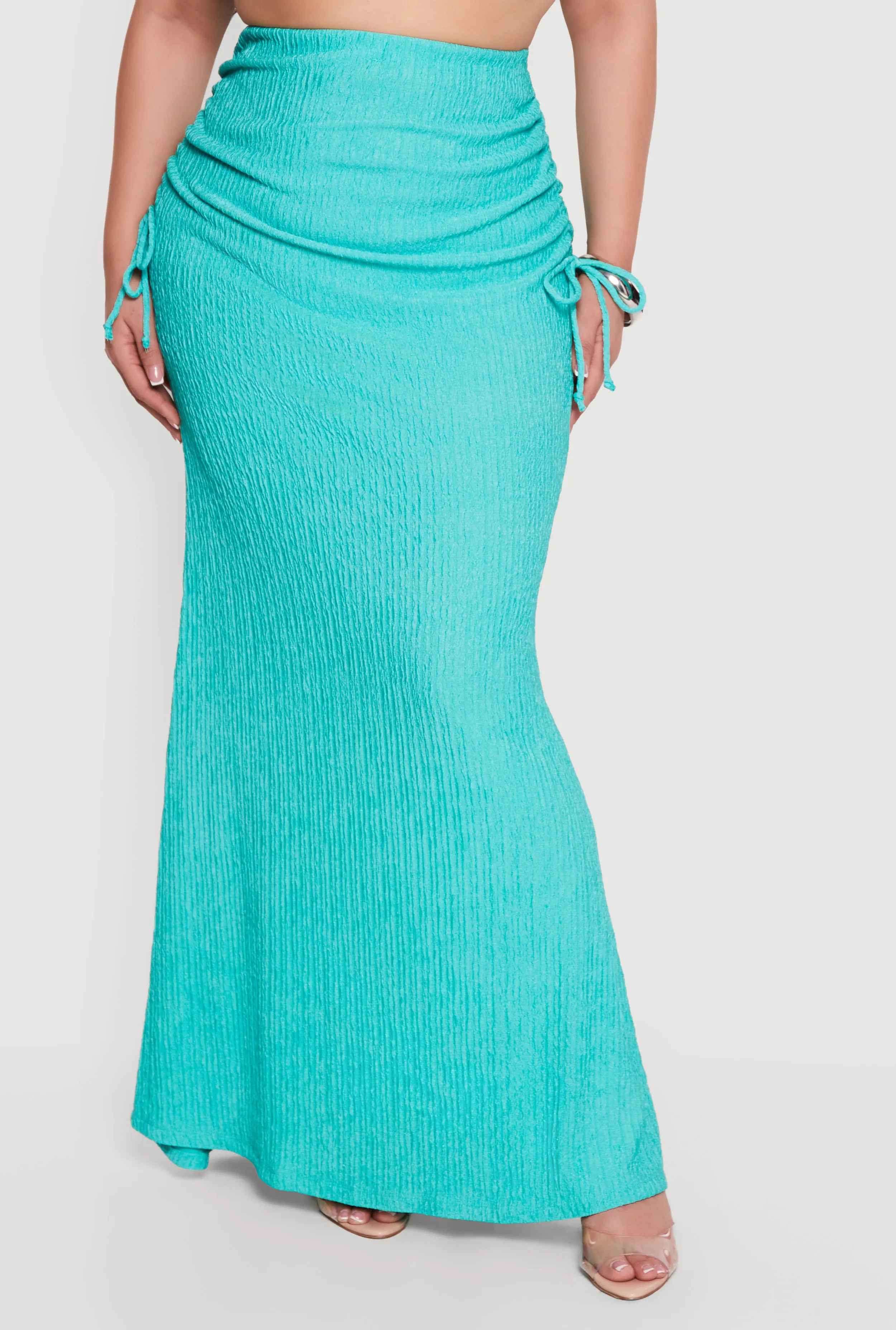 Plus Size Textured Knit Ruched High Waisted Maxi Skirt sold by Rainbow product image thumbnail 3