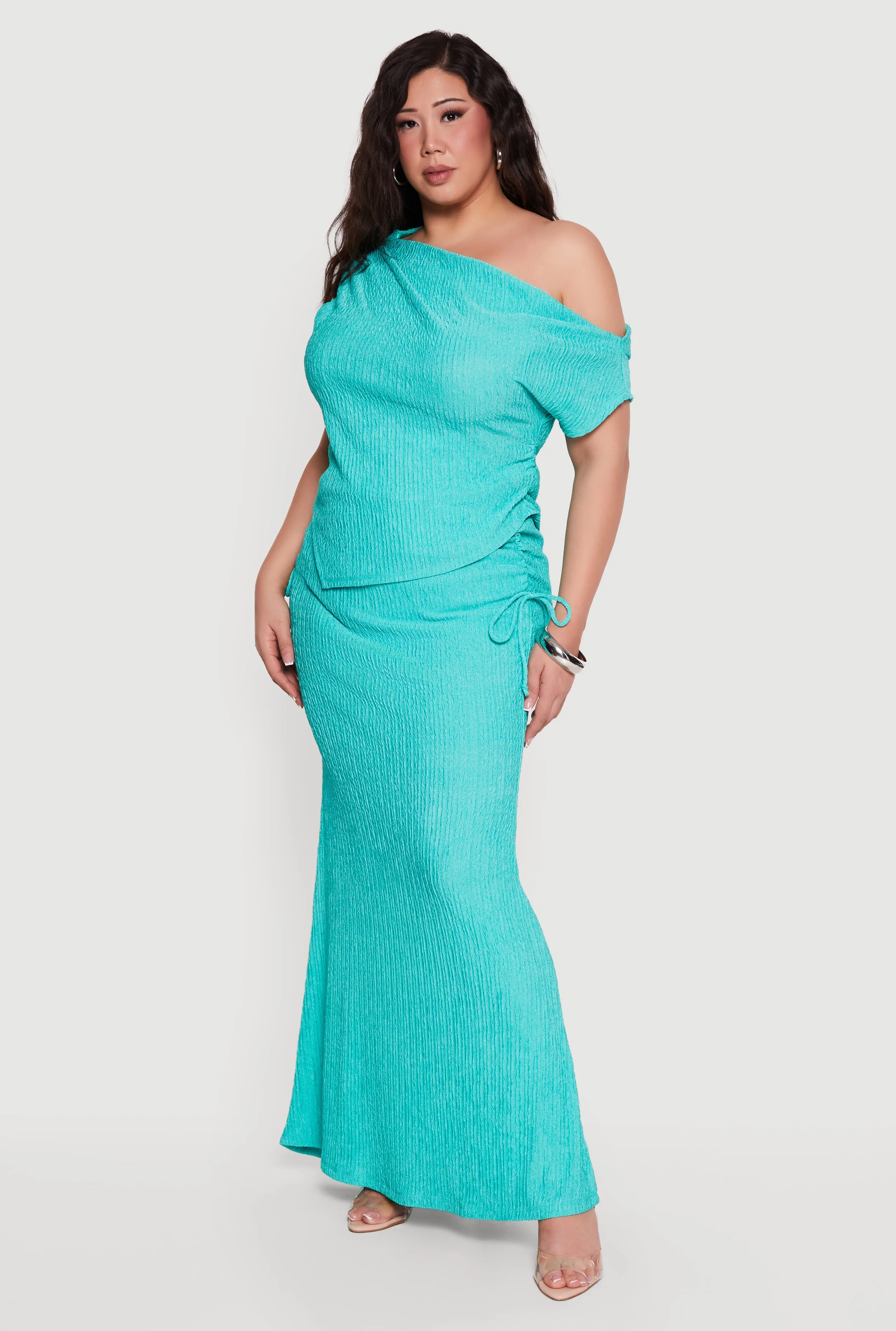 Plus Size Textured Knit Ruched High Waisted Maxi Skirt sold by Rainbow product image thumbnail 2