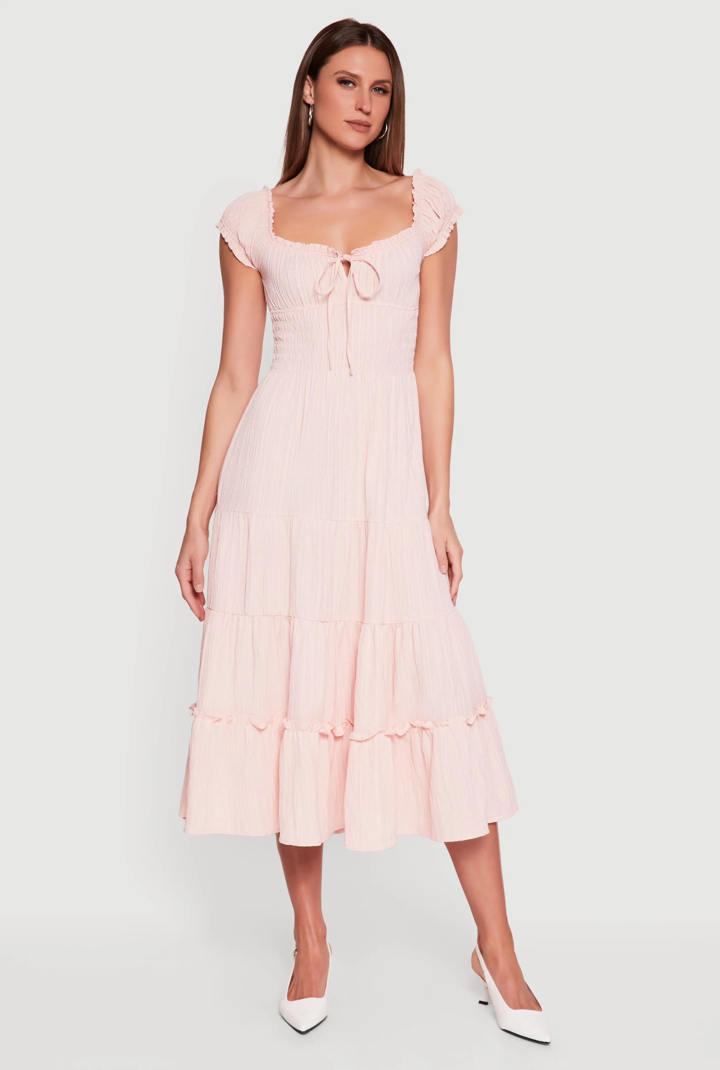 Tie Front Keyhole Ruffle Tiered Maxi Dress sold by Rainbow