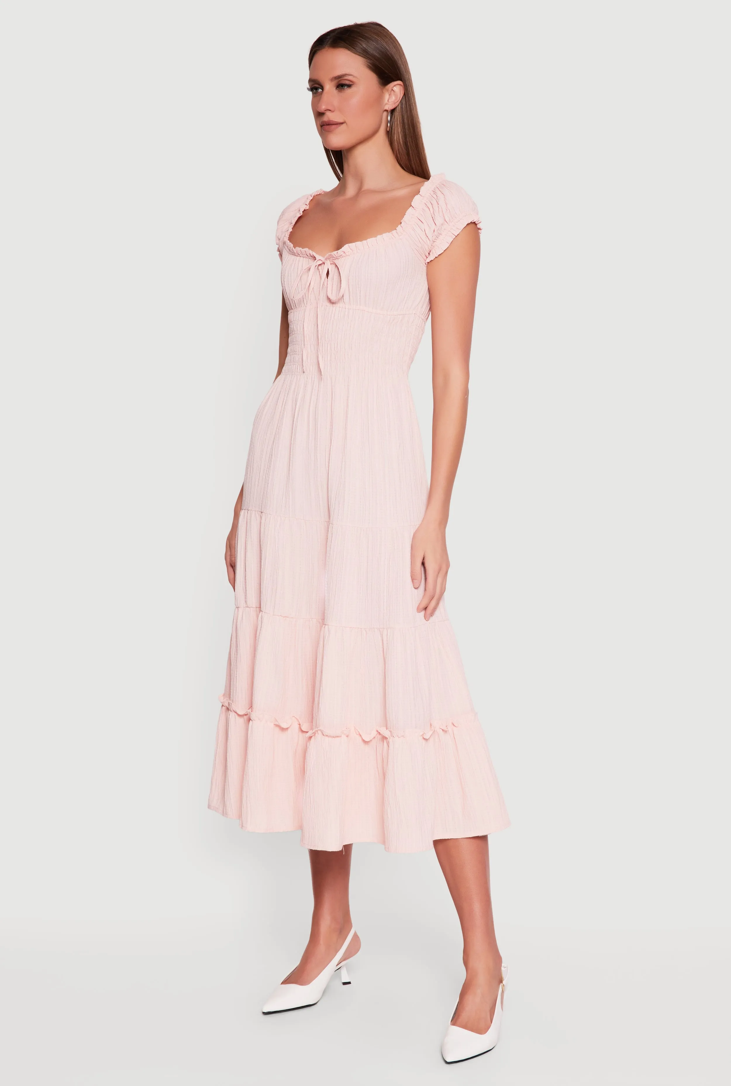 Tie Front Keyhole Ruffle Tiered Maxi Dress sold by Rainbow product image thumbnail 2