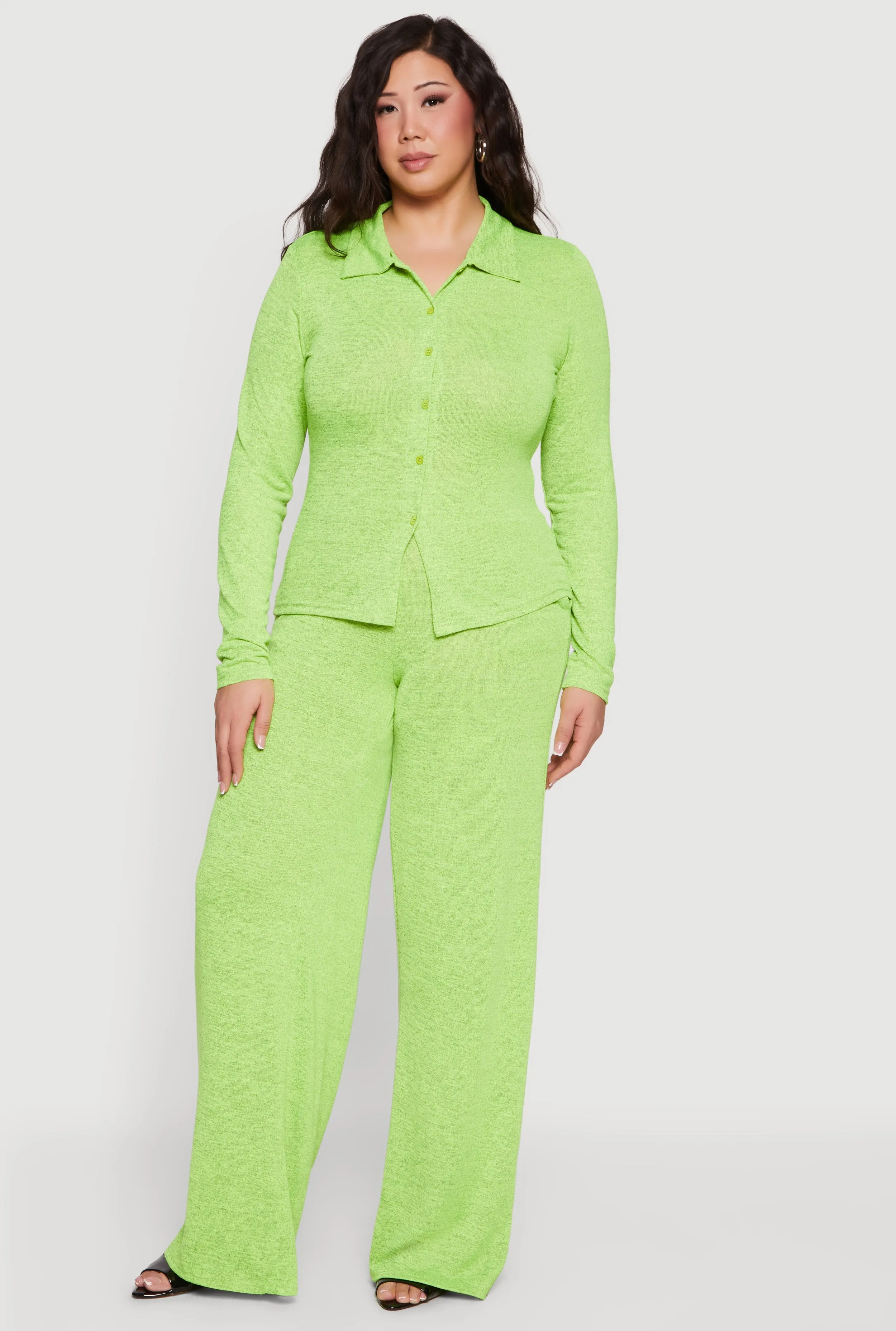 Plus Size Collared Button Front Long Sleeve Blouse sold by Rainbow product image thumbnail 2