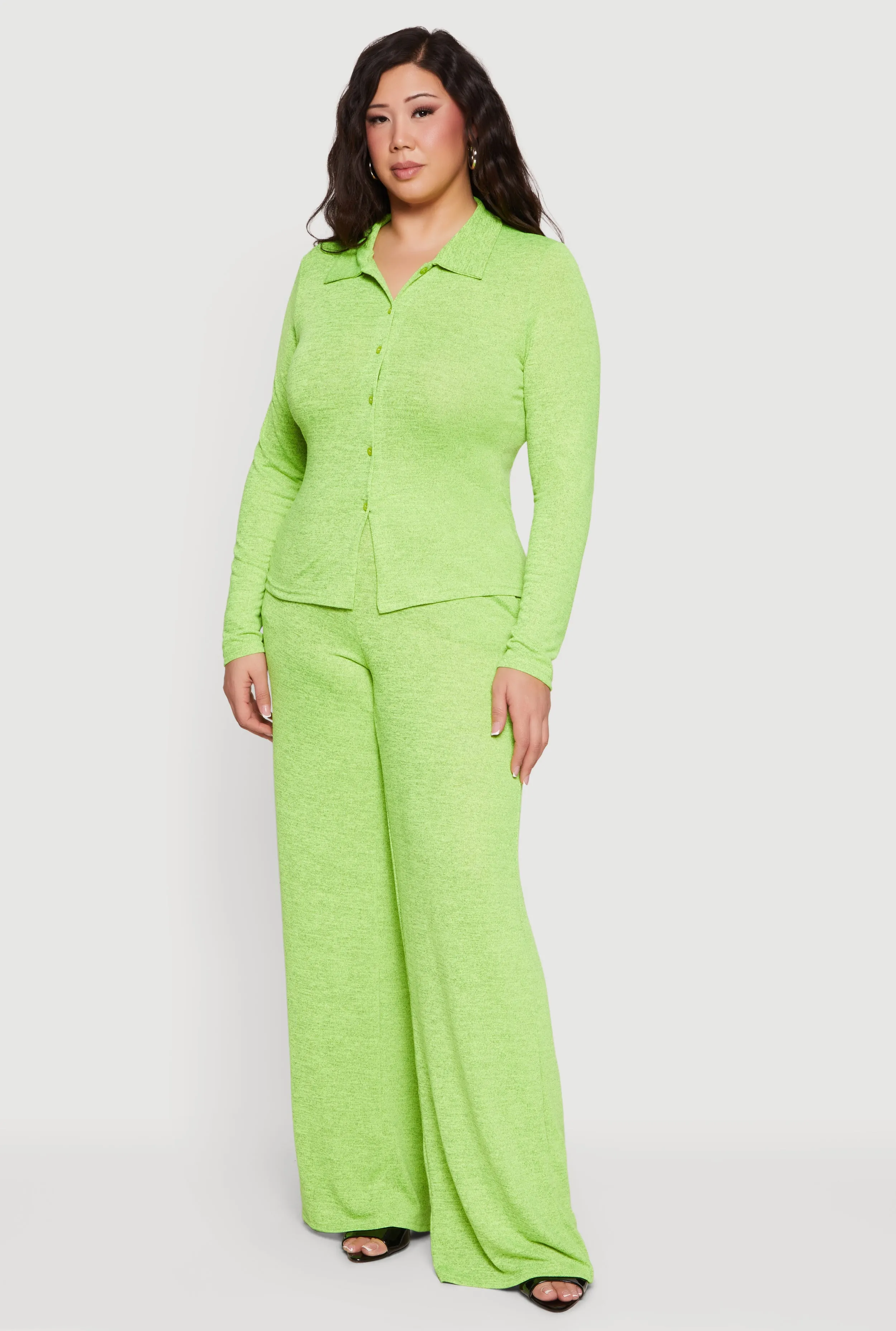 Plus Size Collared Button Front Long Sleeve Blouse sold by Rainbow product image thumbnail 3