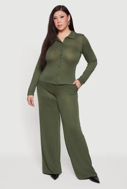 Plus Size High Waisted Wide Leg Pants sold by Rainbow