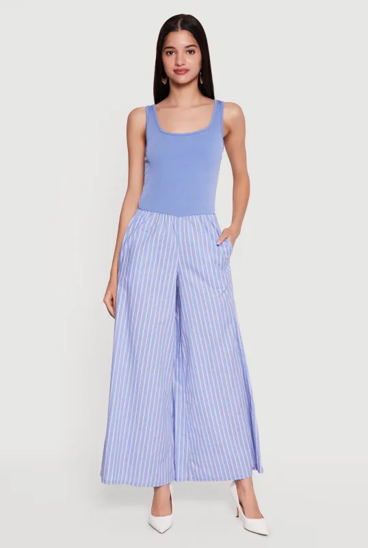 Rib Knit Striped Wide Leg Jumpsuit sold by Rainbow
