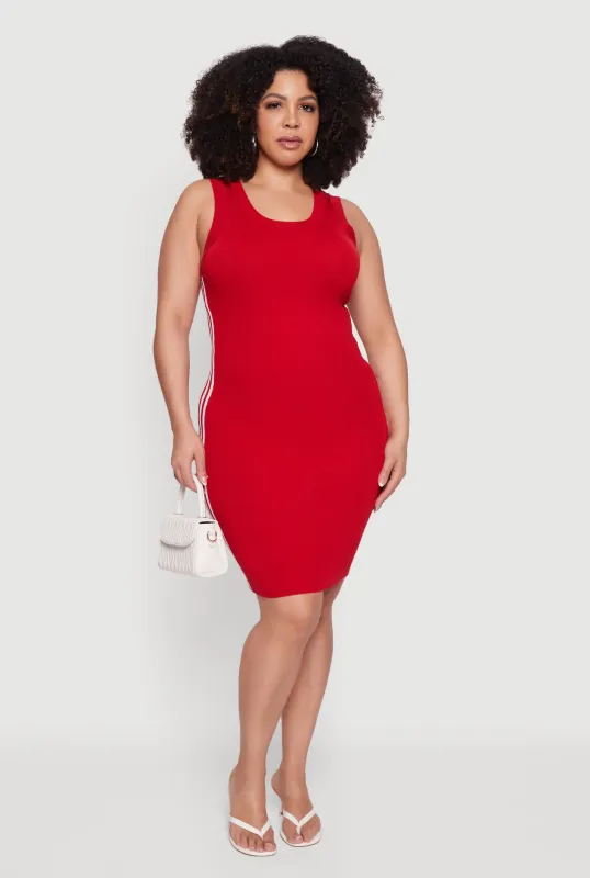 Plus Size Ribbed Knit Contrast Trim Tank Dress sold by Rainbow