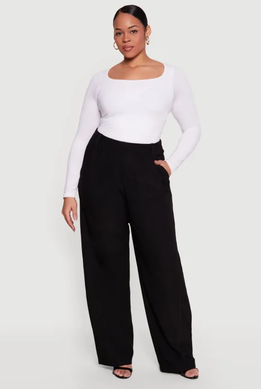 Plus Size High Waisted Pocket Wide Leg Dress Pants sold by Rainbow