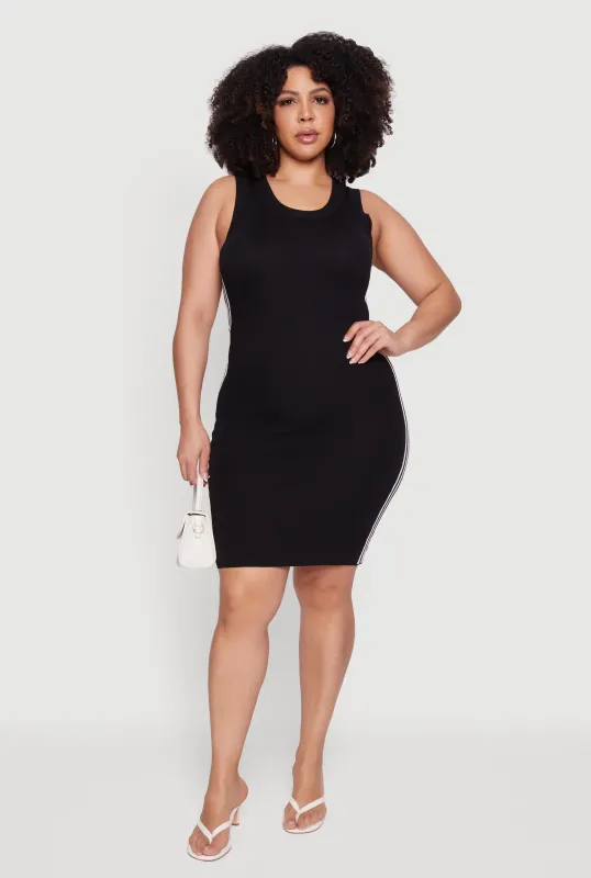 Plus Size Ribbed Knit Contrast Trim Tank Dress sold by Rainbow