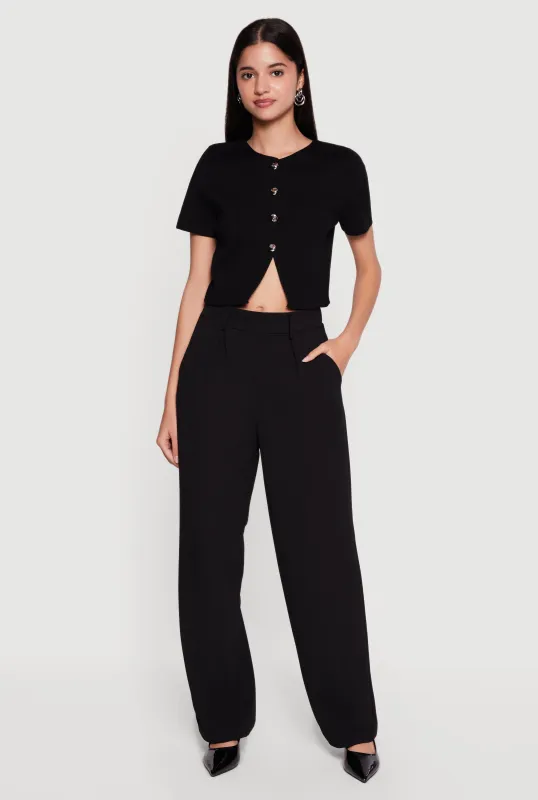 Metallic Button Front Short Sleeve Sweater sold by Rainbow