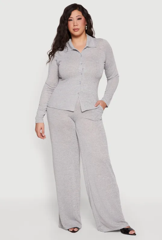 Plus Size High Waisted Wide Leg Pants sold by Rainbow