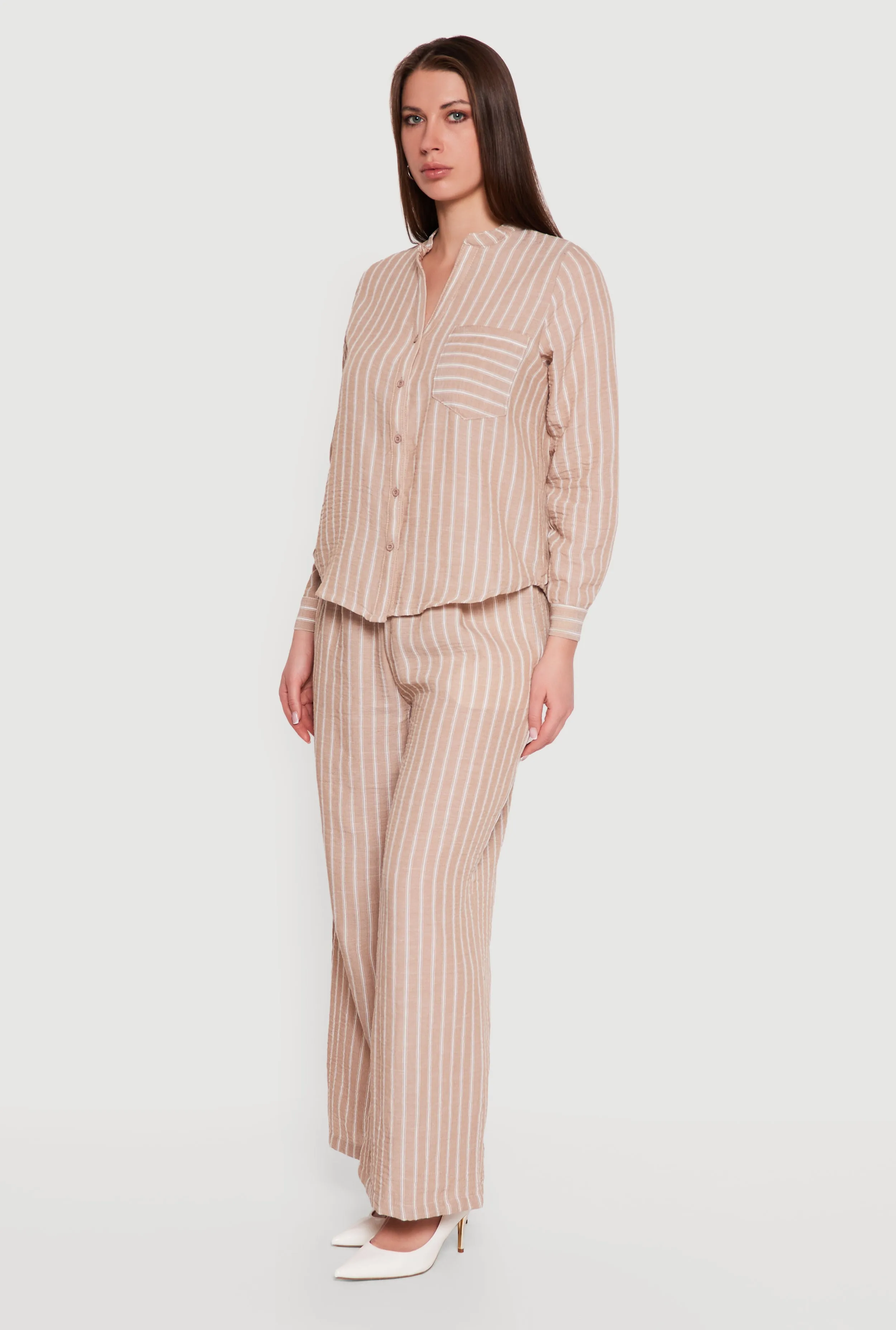 Striped V-Neck Button Front Long Sleeve Shirt sold by Rainbow product image thumbnail 3