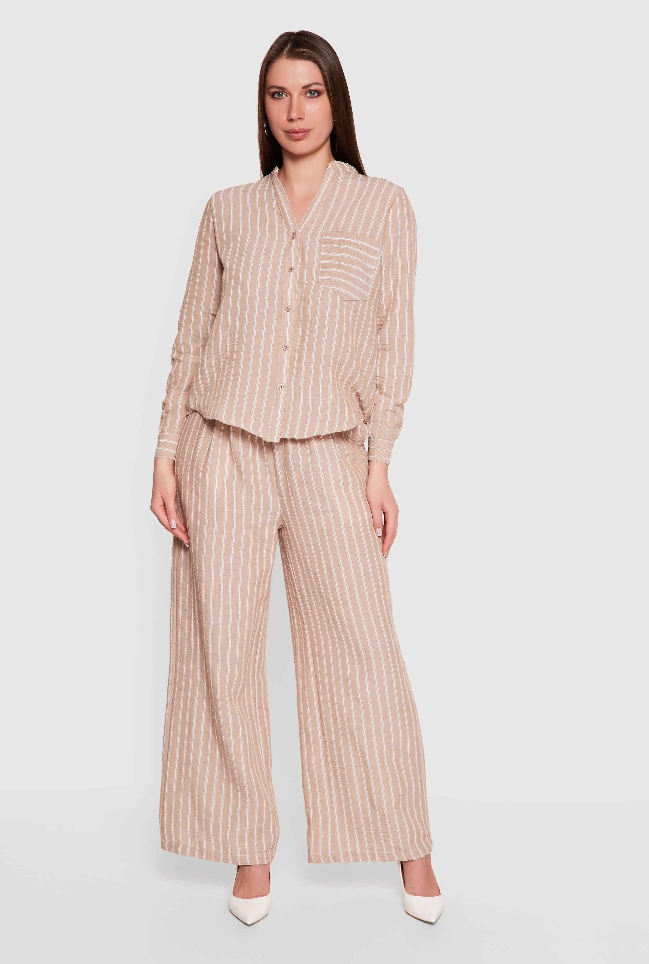 Striped V-Neck Button Front Long Sleeve Shirt sold by Rainbow product image thumbnail 2