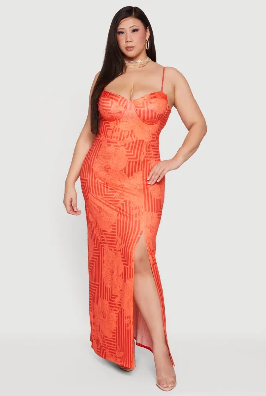 Plus Size Floral Geometric Striped Bustier Maxi Dress sold by Rainbow