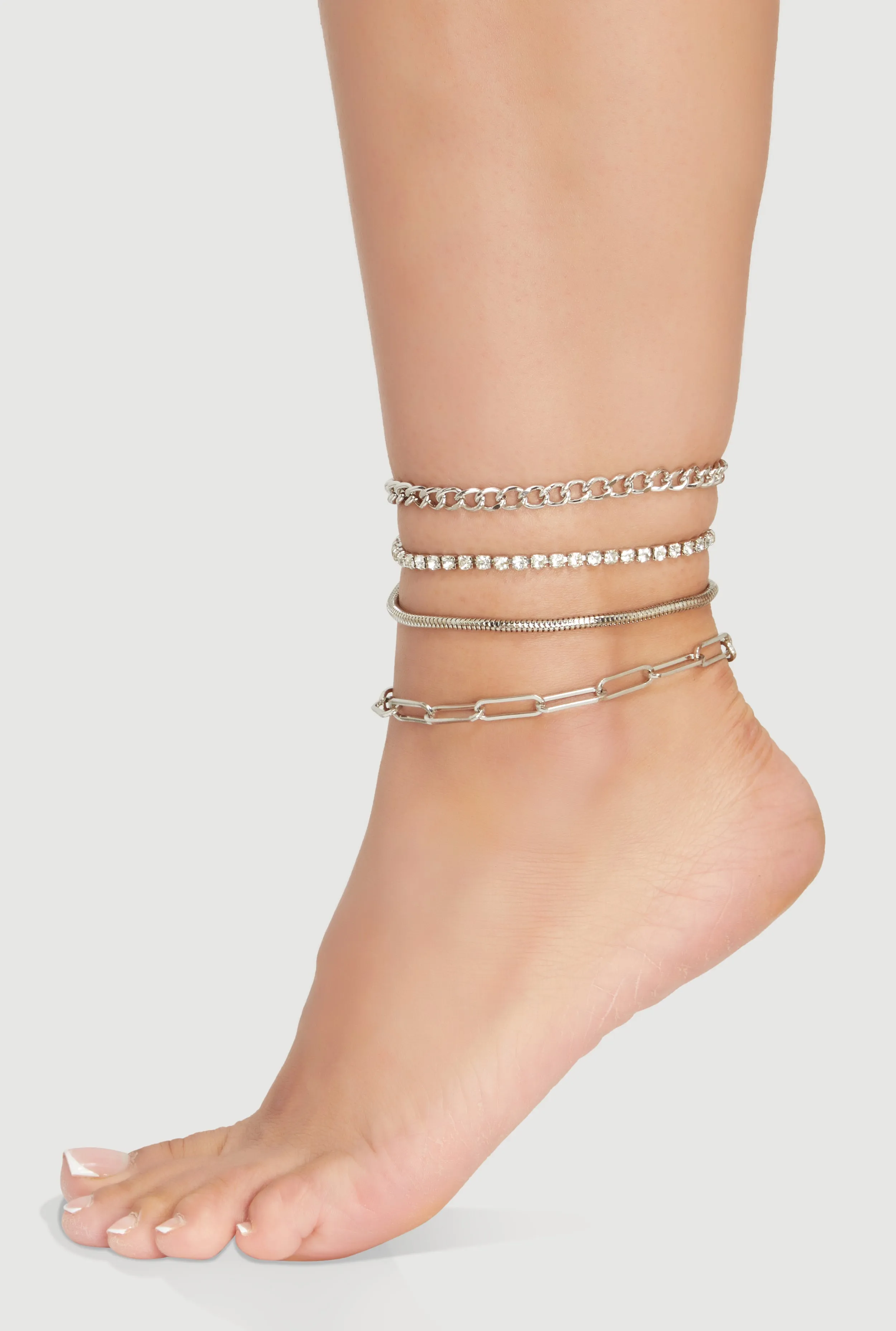 Cubic Zirconia Assorted Link Chain Anklet Set of 4 sold by Rainbow product image thumbnail 2