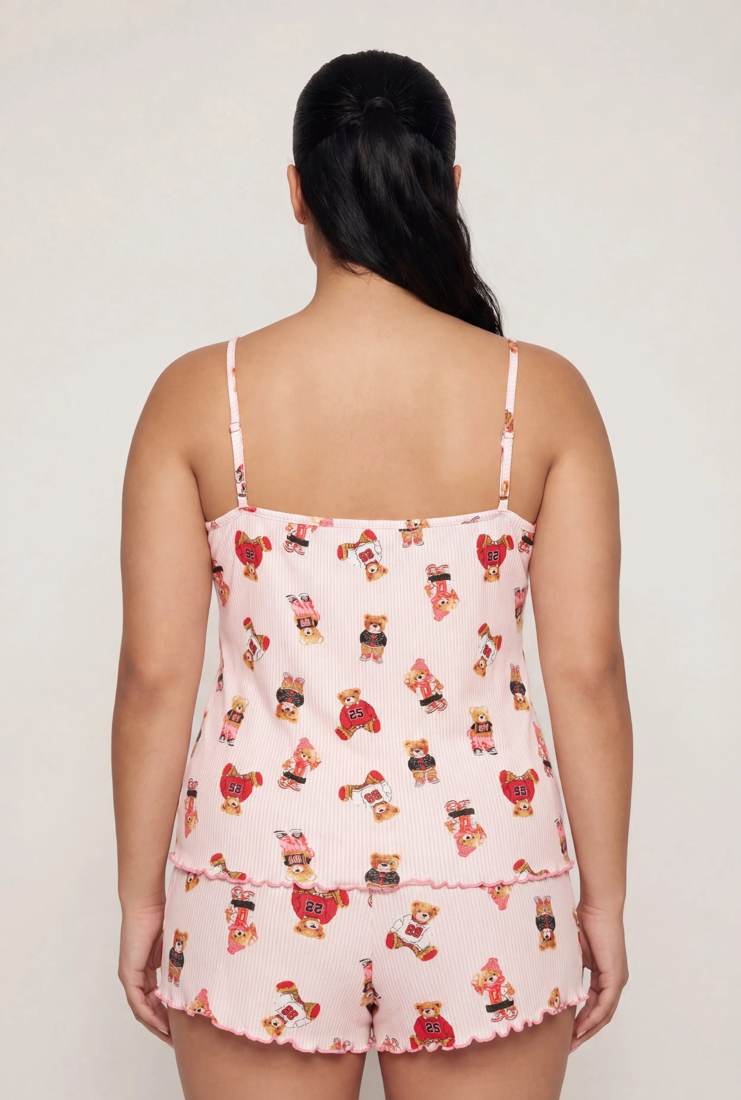 Plus Size Striped Bear Graphic Pajama Cami and Shorts Set sold by Rainbow product image thumbnail 2