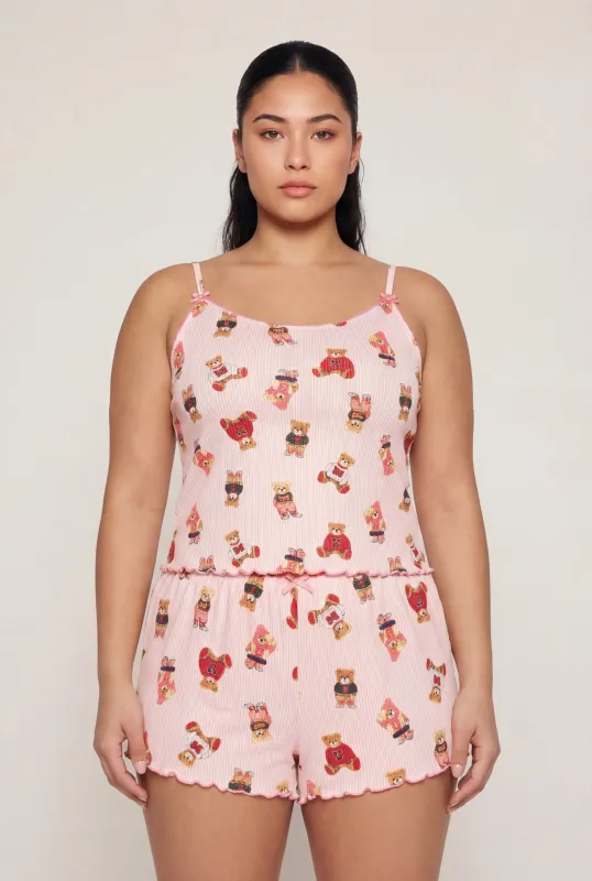 Plus Size Striped Bear Graphic Pajama Cami and Shorts Set sold by Rainbow