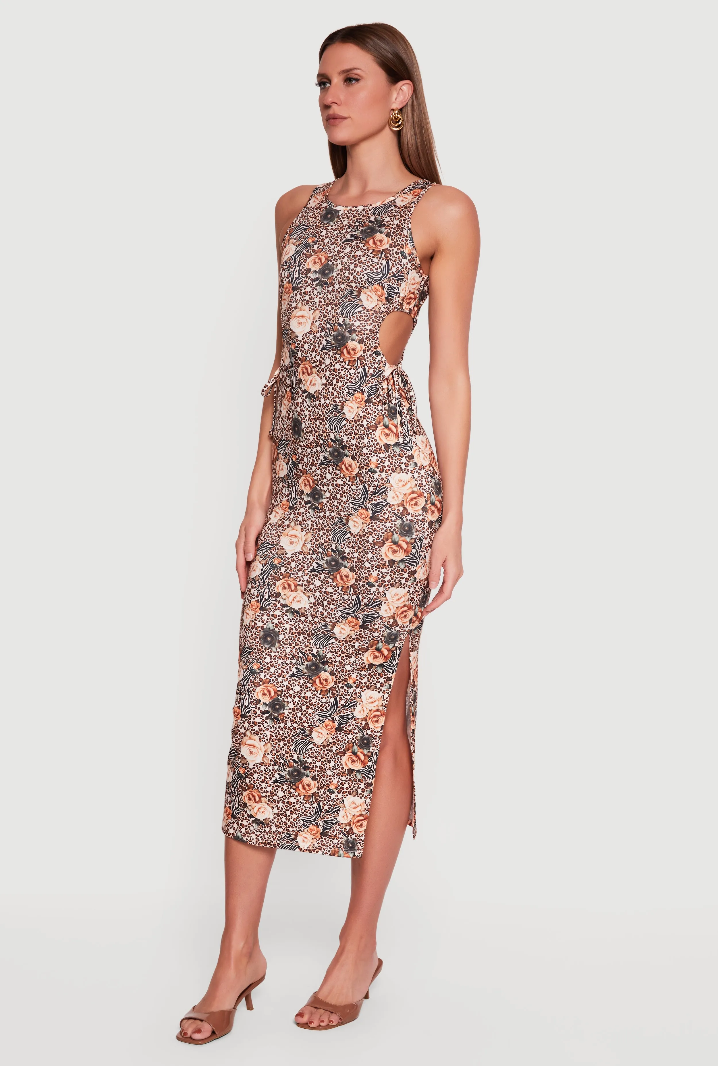 Floral Animal Print Side Slit Cut Out Detail Dress sold by Rainbow product image thumbnail 2
