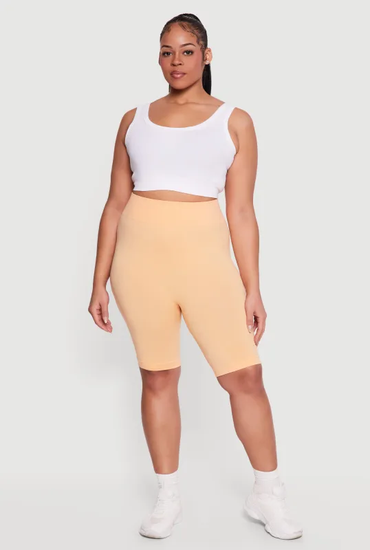 Plus Size High Waisted Seamless Bike Shorts sold by Rainbow