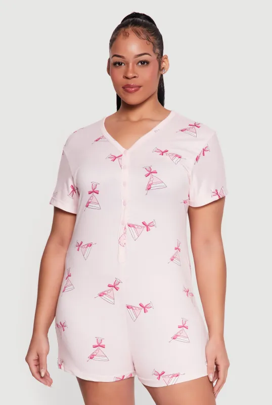 Plus Size A Tini Bit Prettier Graphic Pajama Romper made by Rainbow