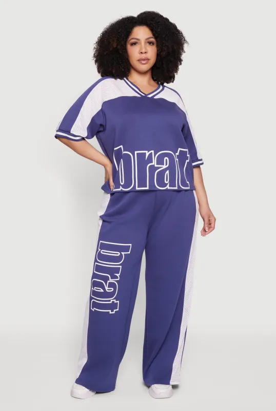 Plus Size Brat Graphic Drawstring Waist Wide Leg Pants sold by Rainbow