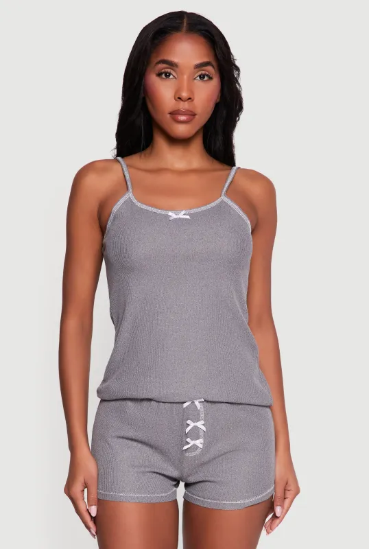 Waffle Knit Bow Detail Pajama Cami and Shorts Set sold by Rainbow