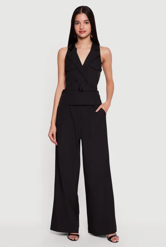 Collared Wide Leg Jumpsuit with Belt sold by Rainbow