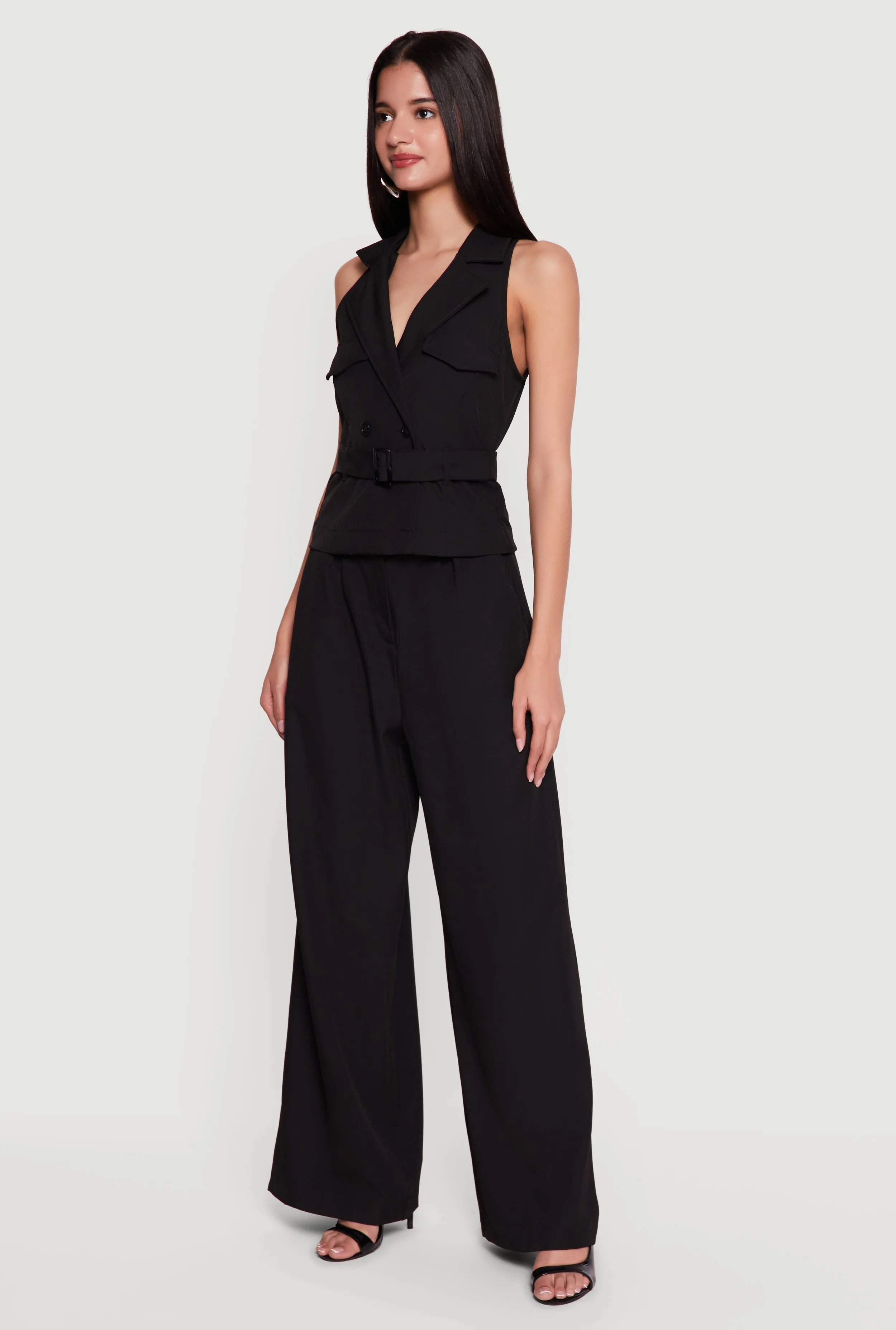 Collared Wide Leg Jumpsuit with Belt sold by Rainbow product image thumbnail 2