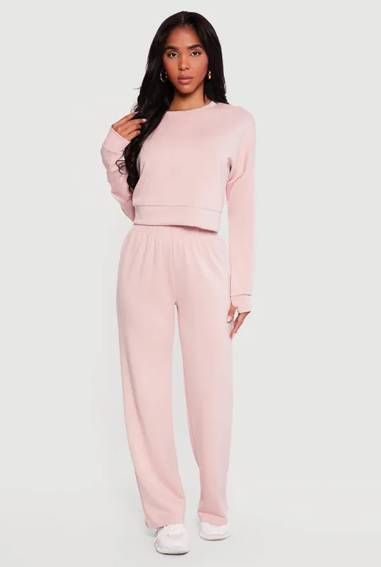 Solid Elastic Waist Pull On Sweatpants made by Rainbow
