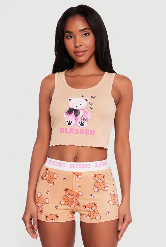 Blessed Bear Cropped Pajama Tank Top and Shorts sold by Rainbow