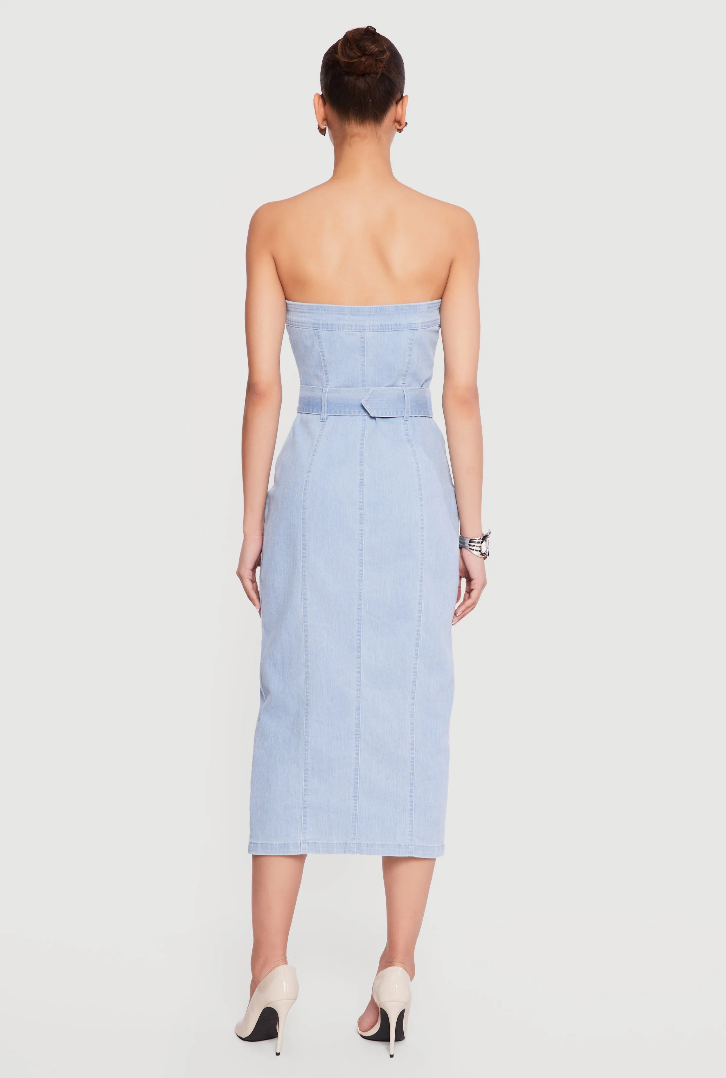 Zip Front Strapless Denim Dress with Belt sold by Rainbow product image thumbnail 3
