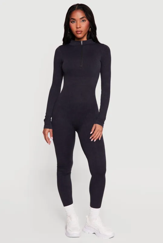 Seamless Mock Neck Quarter Zip Jumpsuit made by Rainbow