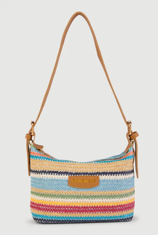 Striped Raffia Shoulder Bag sold by Rainbow