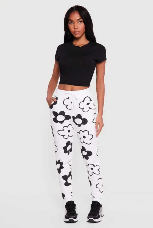 Drawstring High Waisted Floral Print Joggers sold by Rainbow