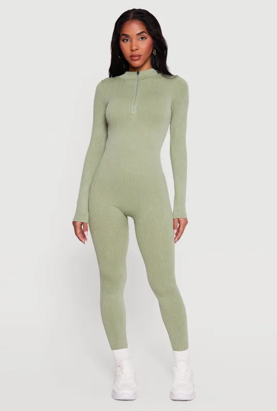 Seamless Mock Neck Quarter Zip Jumpsuit made by Rainbow
