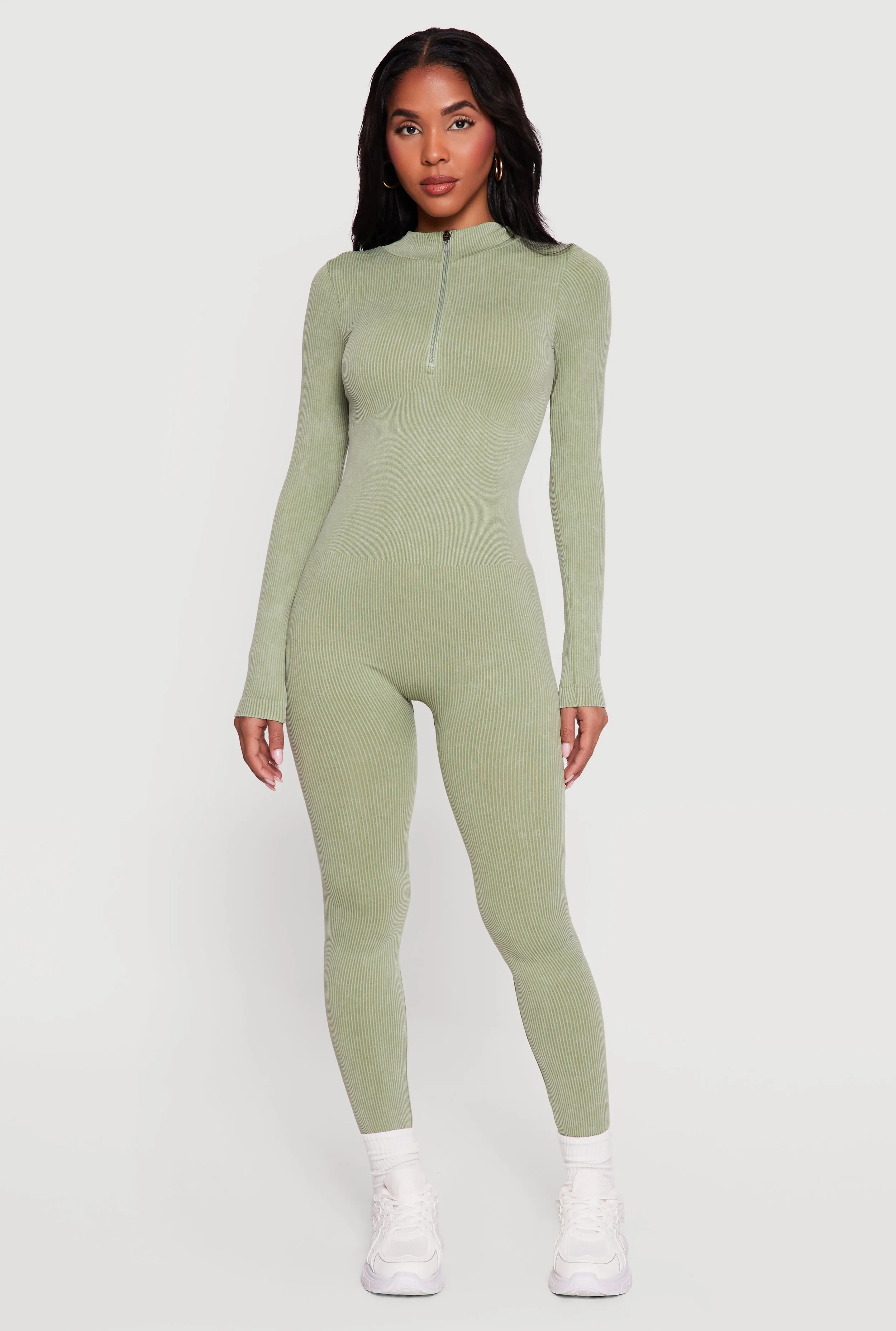 Seamless Mock Neck Quarter Zip Jumpsuit sold by Rainbow