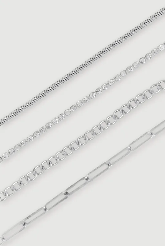 Cubic Zirconia Assorted Link Chain Anklet Set of 4 sold by Rainbow