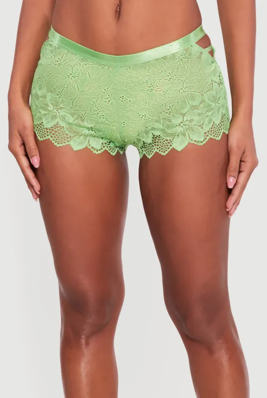 Floral Lace Caged Side Boyshort Panty sold by Rainbow