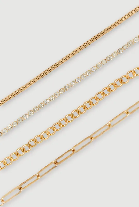 Cubic Zirconia Assorted Link Chain Anklet Set of 4 sold by Rainbow