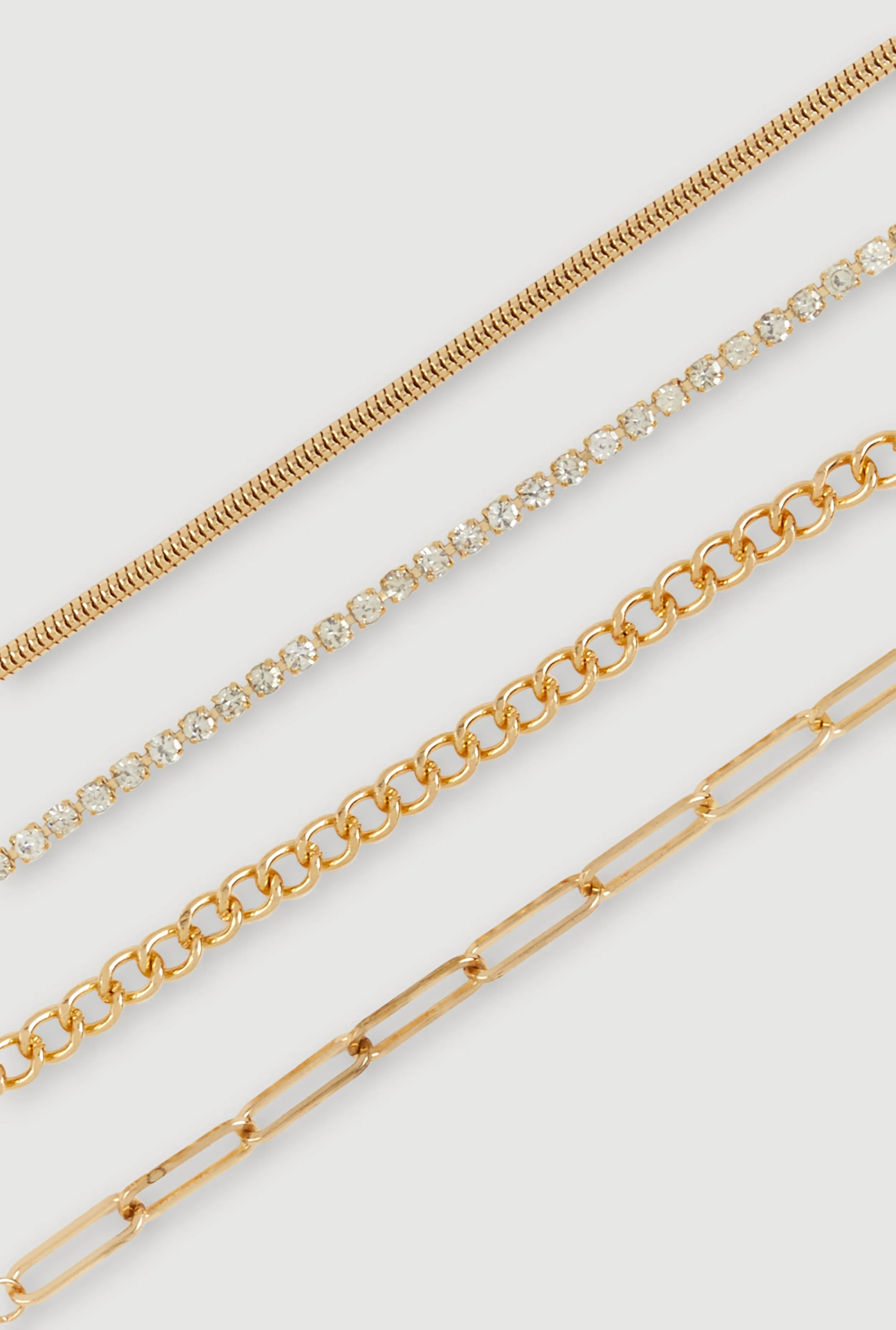 Cubic Zirconia Assorted Link Chain Anklet Set of 4 sold by Rainbow