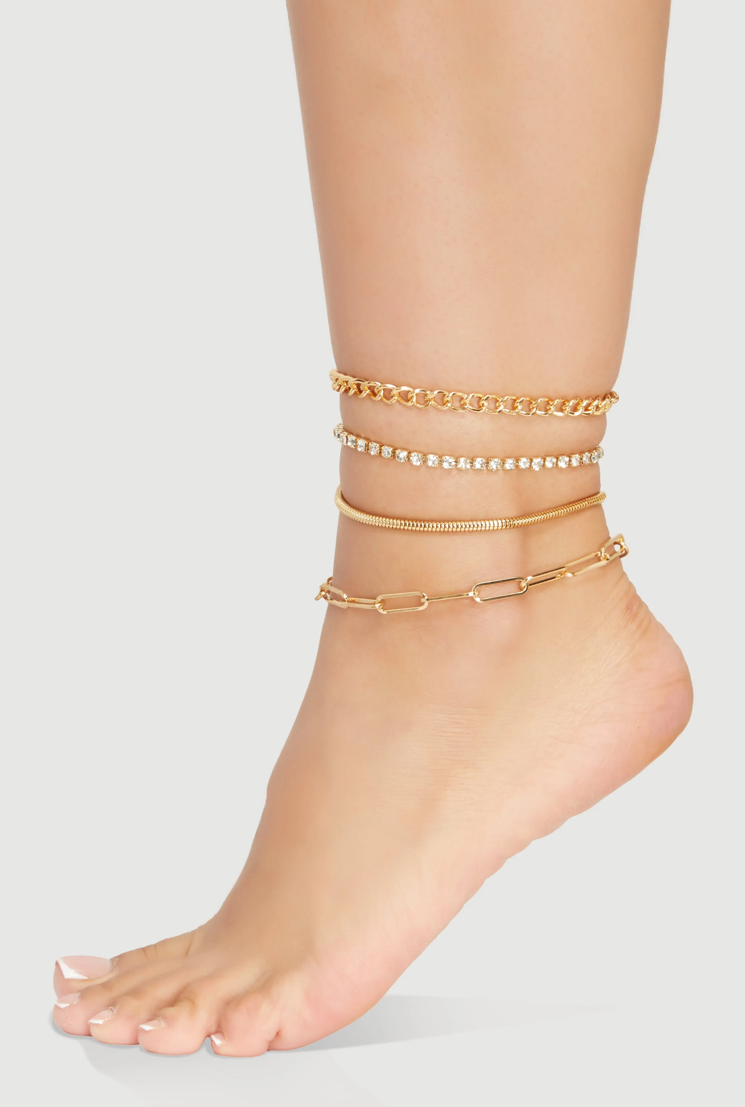 Cubic Zirconia Assorted Link Chain Anklet Set of 4 sold by Rainbow product image thumbnail 2