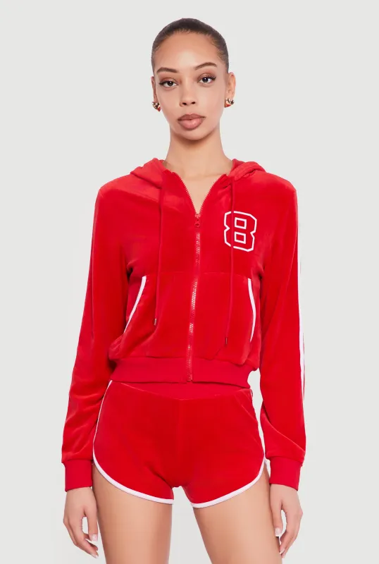 8 Graphic Zip Front Velour Hoodie made by Rainbow