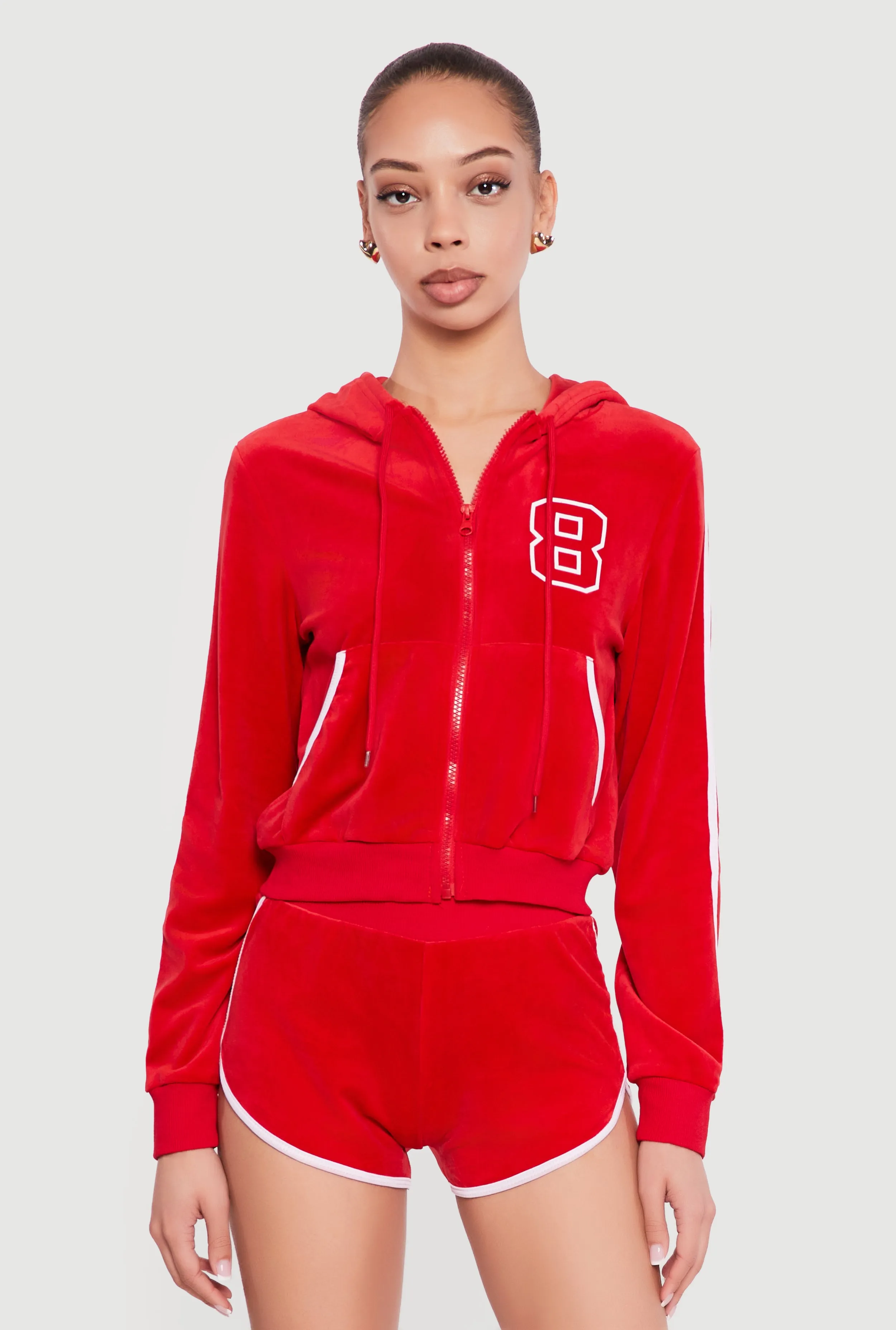 8 Graphic Zip Front Velour Hoodie sold by Rainbow