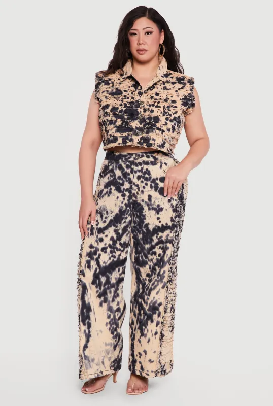 Plus Size Frayed Tie Dye Wide Leg Jeans sold by Rainbow