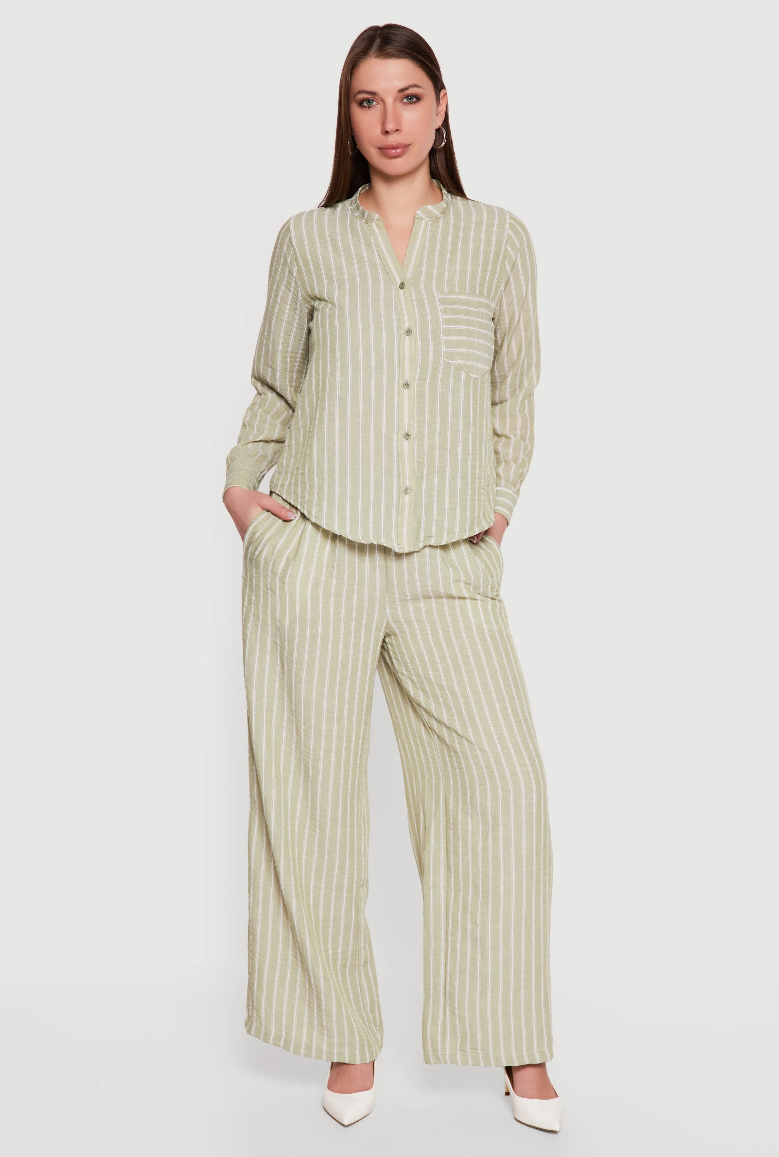 Striped V-Neck Button Front Long Sleeve Shirt sold by Rainbow product image thumbnail 2