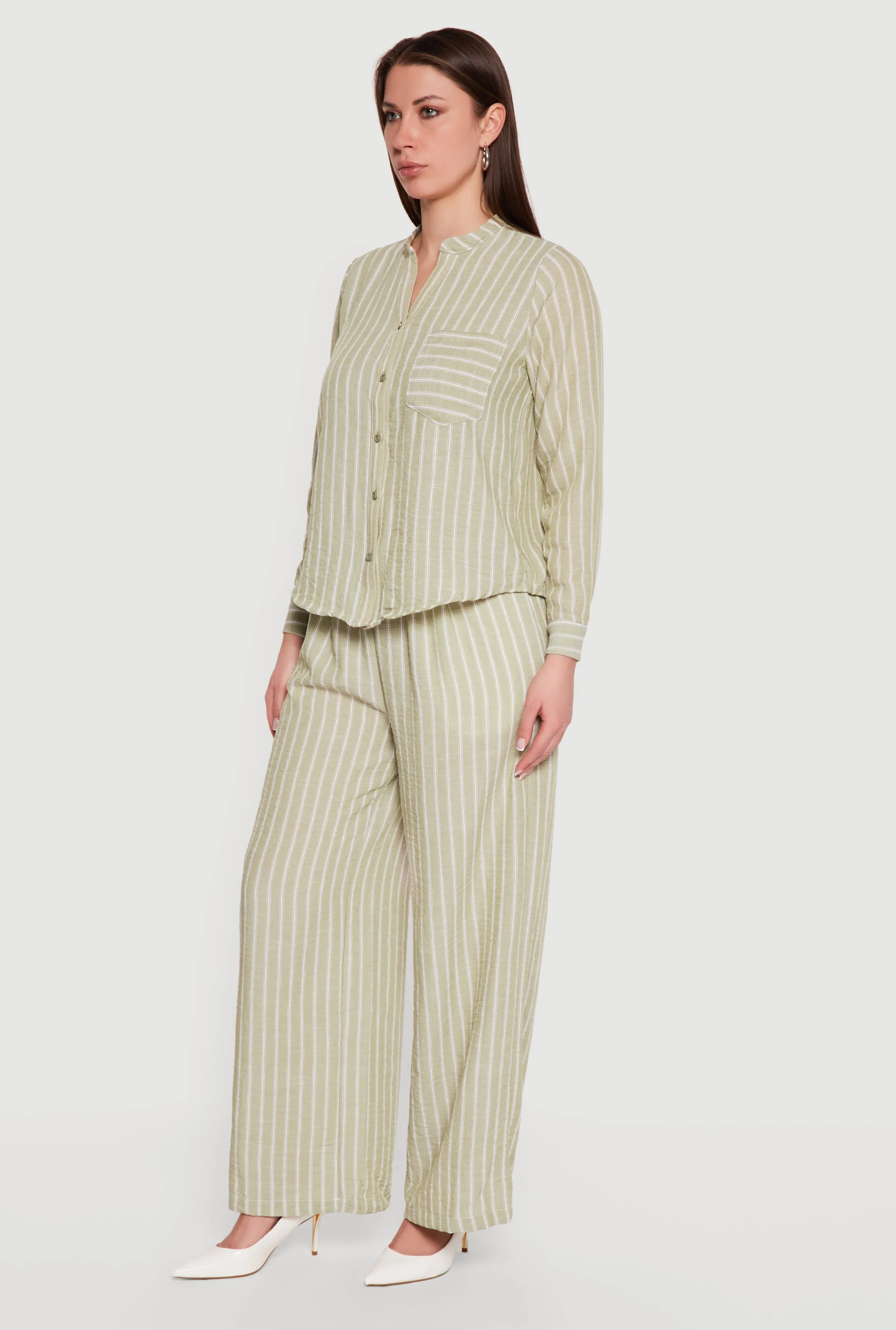 Striped V-Neck Button Front Long Sleeve Shirt sold by Rainbow product image thumbnail 3