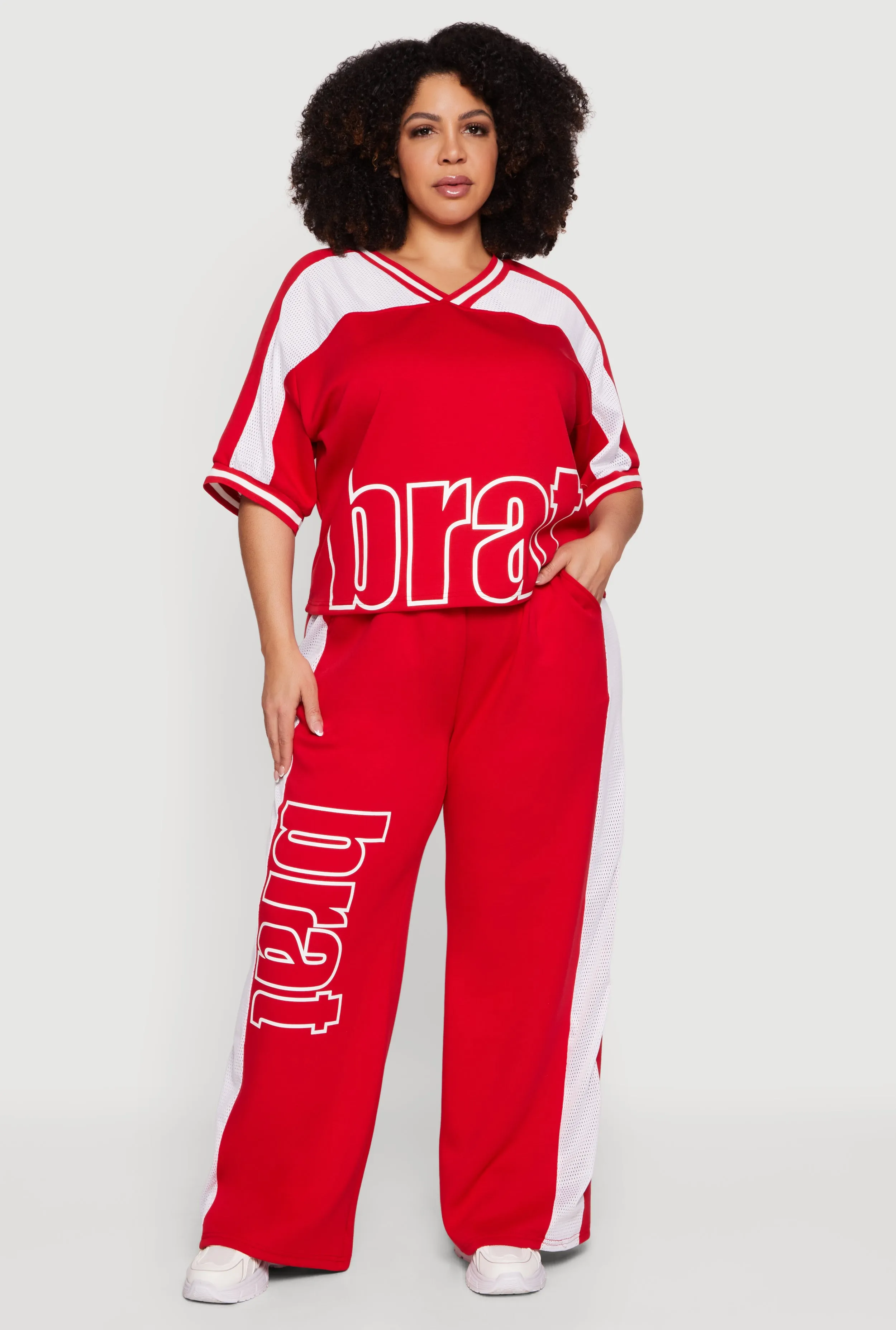 Plus Size Brat Graphic Drawstring Waist Wide Leg Pants sold by Rainbow