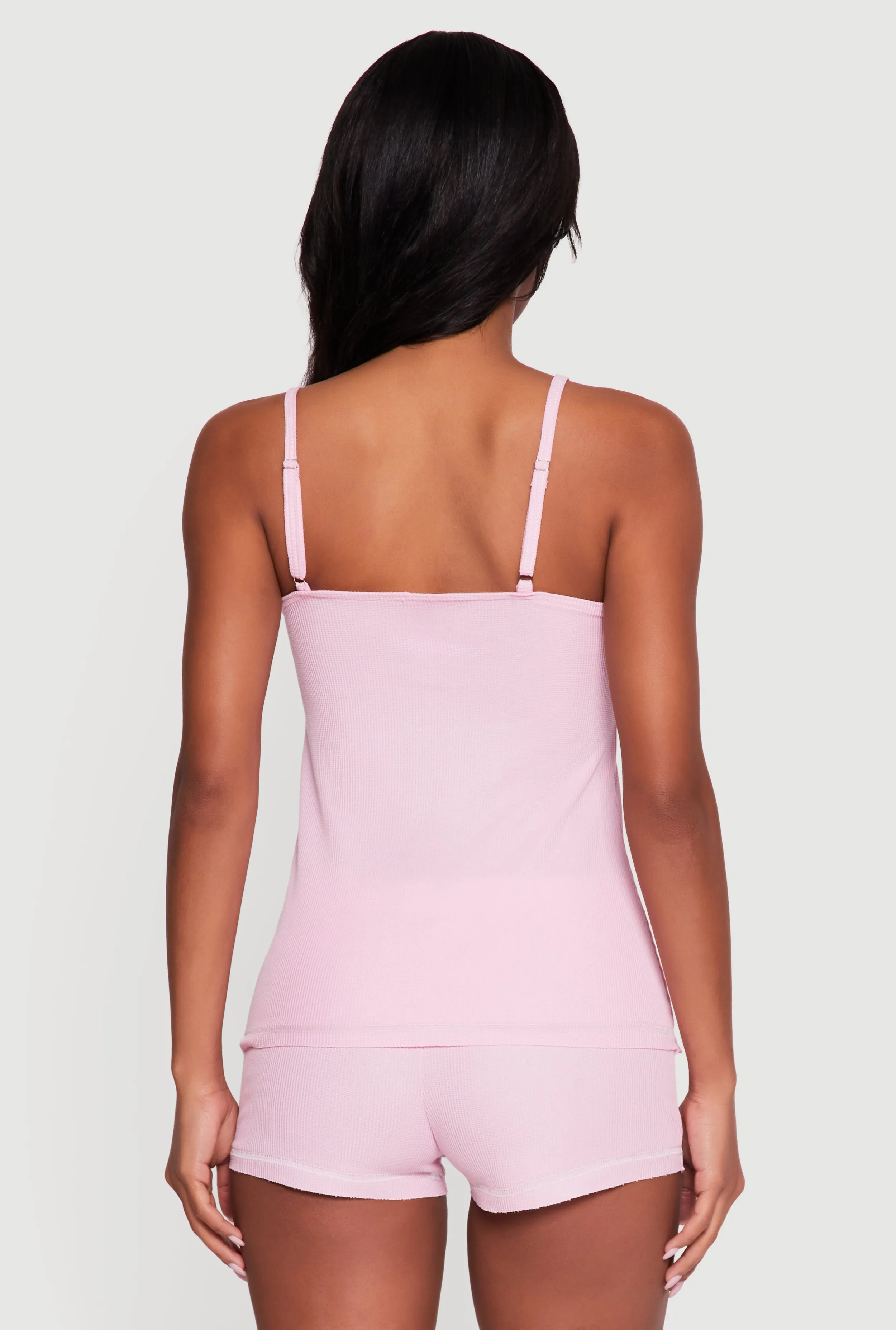 Waffle Knit Bow Detail Pajama Cami and Shorts Set sold by Rainbow product image thumbnail 2