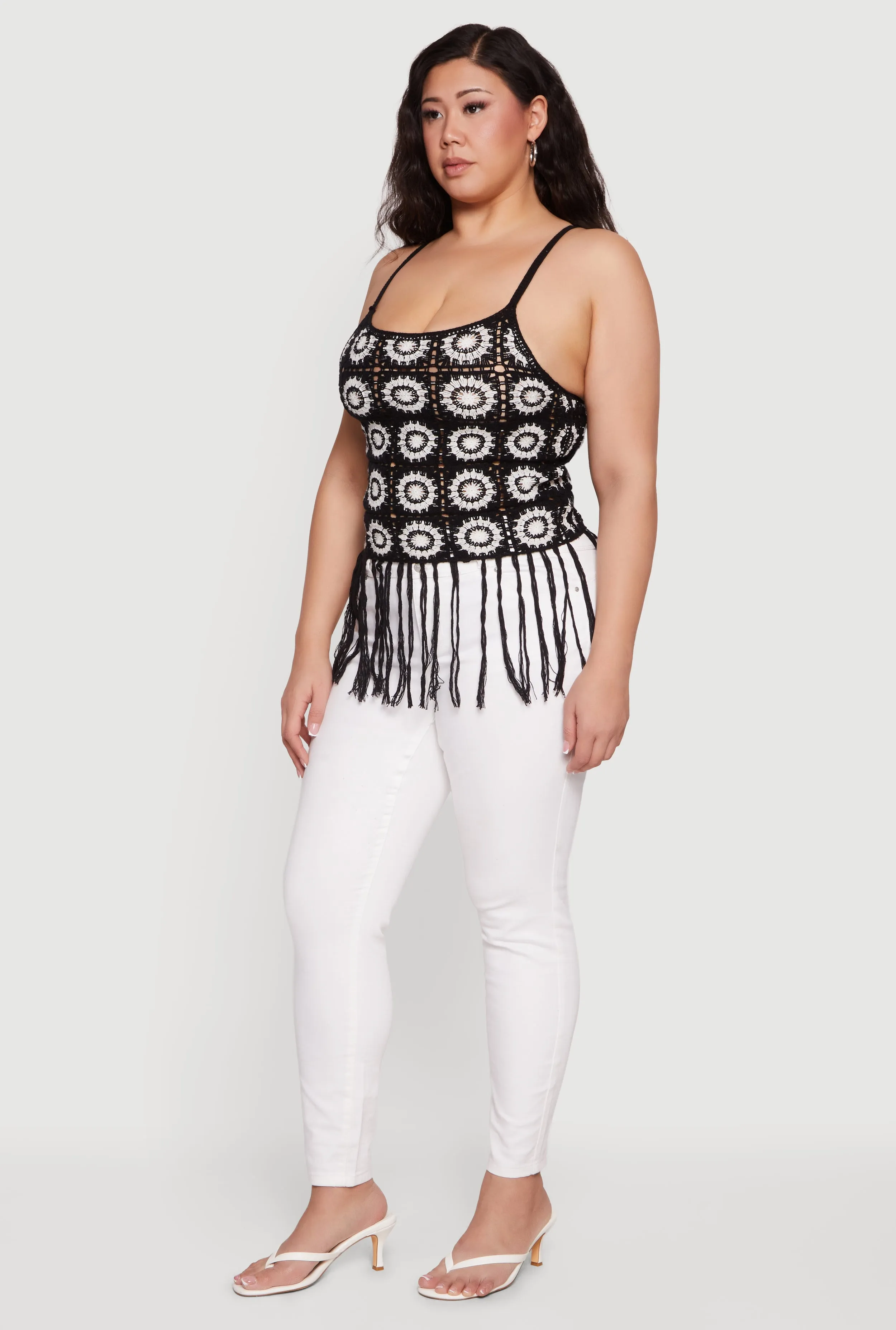 Plus Size Fringe Hem Scoop Neck Crochet Cami sold by Rainbow product image thumbnail 3