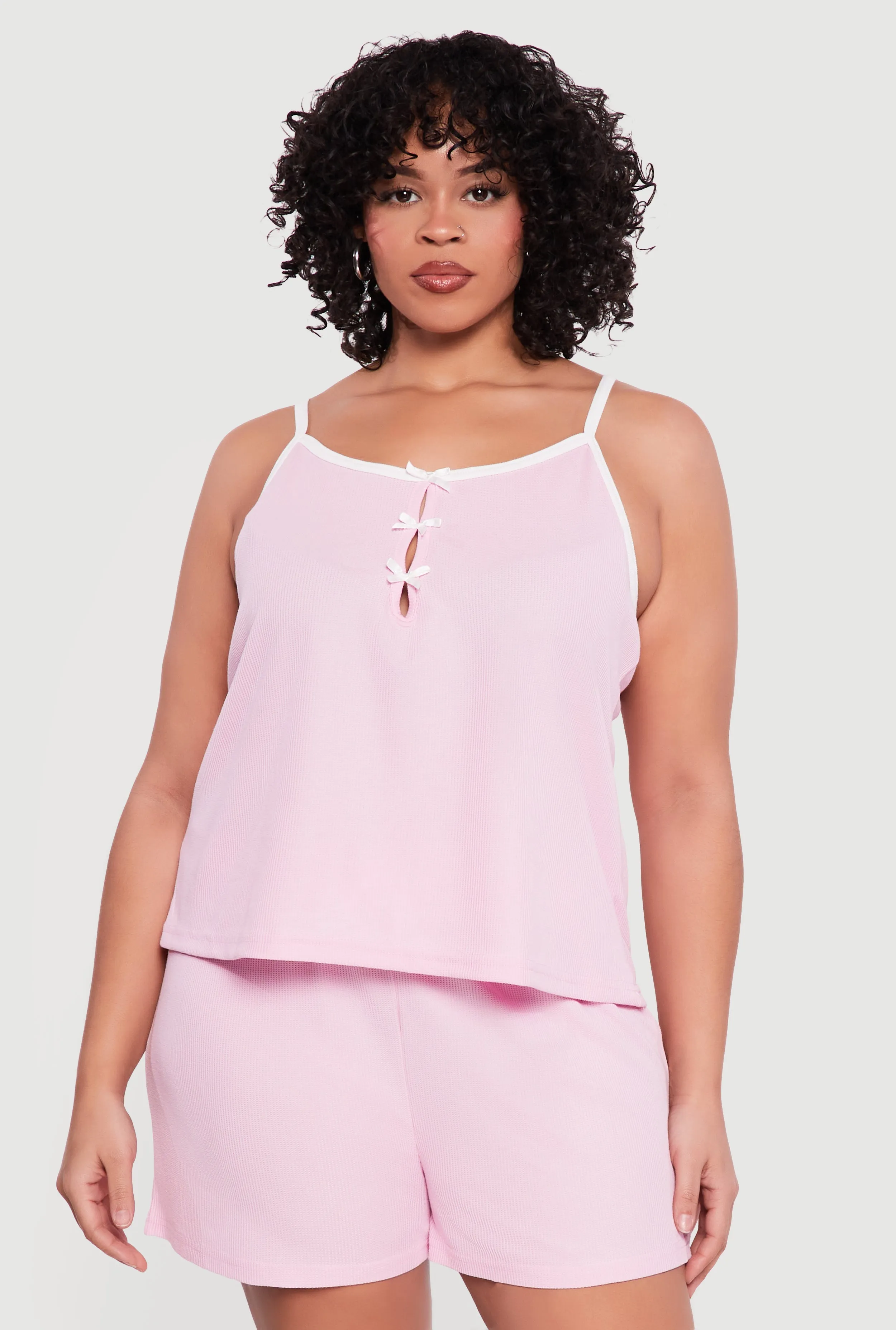 Plus Size Bow Keyhole Front Pajama Cami and Shorts Set sold by Rainbow product image thumbnail 3